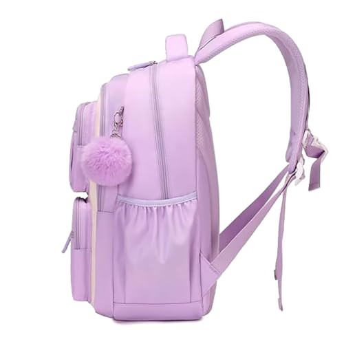 Image of MATMO Multi-Pocket Girls Boys School Backpack Kids Student Bookbag Travel Daypack (Purple with White)
