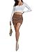 Rooscier Women's Faux Suede Ruched Wrap Bodycon High Waist Zipper Back Mini Skirts Plain Light Brown Medium