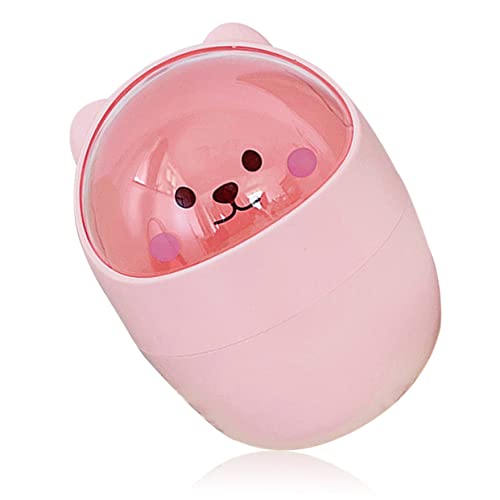 KOMBIUDA Mini Bear Trash Can Small Desk Trash Bin Slim Lid for Desktop Shake Lid Office Decor