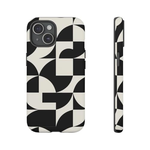 Coque iPhone 15 rigide mate à motif abstrait géométrique noir et blanc