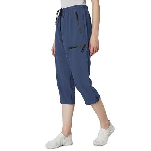 Women's Hiking Capris Quick Dry Lightweight Elastic Waist Cargo Capri with 4 Pockets UPF 50+ for Outdoor，Golf