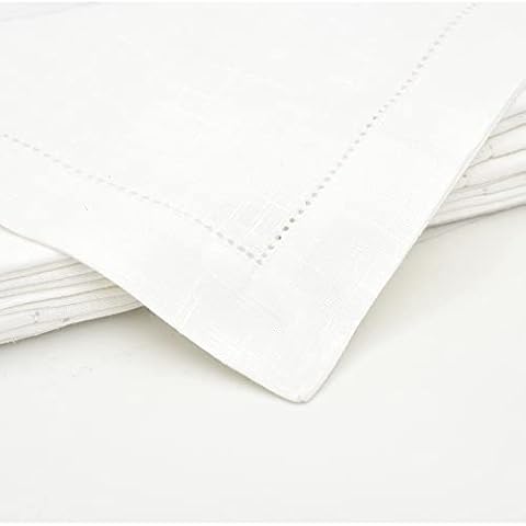 Micasa Décor 100% Cotton Slub Textured Napkins Mitered Corners & Generous Dinner Napkin Table , Dinner Pocket Friendly White (16x16 Inch with Hemstitch (Set of 6) Cover