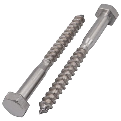 SKIR'CO (4 pz) Tornillos para madera con cabeza hexagonal de acero inoxidable M10 x 100 mm, tirafondos DIN 571, tornillos hexagonales