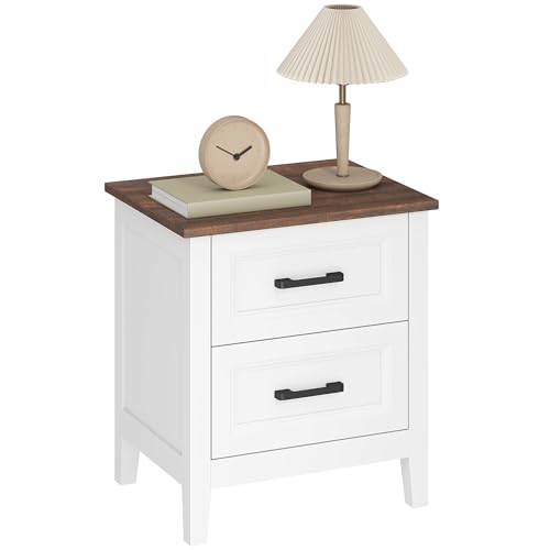 HOMCOM Table de Chevet, Table de Nuit avec 2 tiroirs, Plateau Effet Bois, Style Rustique, pour Chambre à Coucher, Salon, Blanc