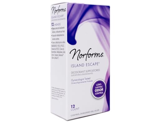 Image of Norforms Feminine Deodorant Suppositories, Long Lasting Odor Control, Island Escape Scent, 12 Count (Pack of 3)