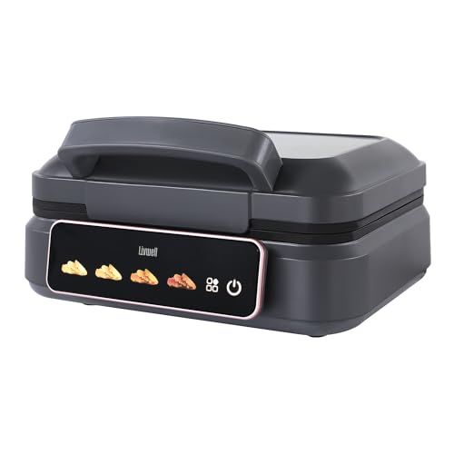 LIVWELL Smart Touch Belgian Waffle Maker with LED Touch Screen | 4 Browning Presets, Makes 2 Deep Pocket Waffles | Ceramic Nonstick, PFOA & PFAS-Free | Matte Grey with Rose Gold Accents