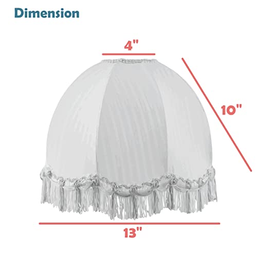 Image of Aspen Creative 34502, Handsewn Off-White Spider Lamp Shade, Jacquard Textured Fabric with Fringe, 4 inch Top x 13 inch Bottom x 10 inch Slant Height