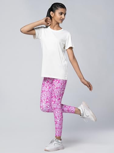 Image of Girls Active Sports Wear Solid Skinny Fit Leggings and T-shirt Polyester Set /Sets For Multi-Sports Gym Yoga Dance Gymnastics & Running(4 TO 14 YRS)