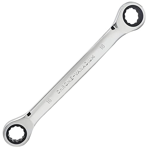 FOCMKEAS Double Box End Ratcheting Wrench 16mm x 18mm Metric 72 Teeth 12 Point Ratchet Gear Spanner Tools, Heat-Treated CR-V
