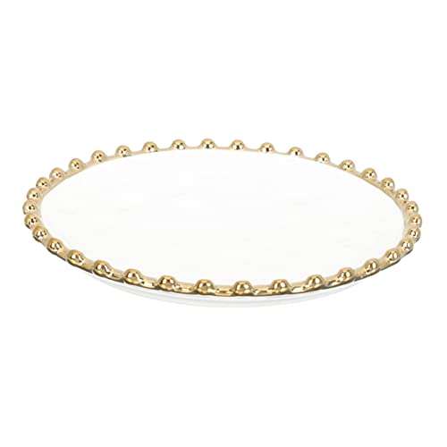 Gatuida Piatto da Dessert in Ceramica Rotondo Bordo Oro, Piatto da Portata per Insalata e Antipasti, Stoviglie la Casa, Adatto per Colazione e Buffet
