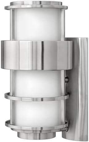 Hinkley Saturn Medium Outdoor Wall Mount Lantern, Etched Opal Glass Shade, Uses 12W Med. LED Bulb, Modern Design, Wet Rated, Stainless Steel Finish
