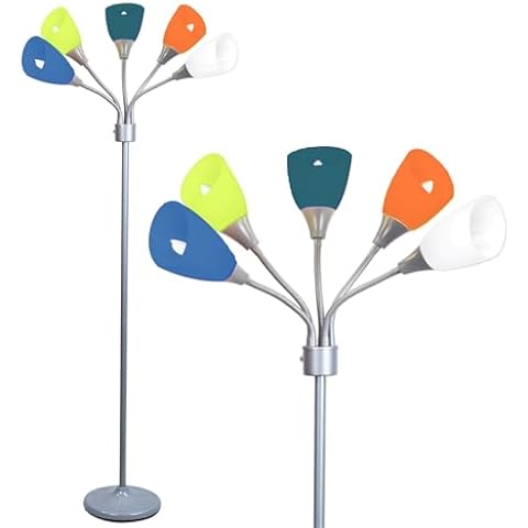 Multi Head Floor Lamp with Colored Shades and Adjustable Arms Cover