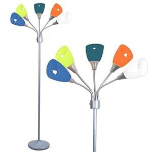 LIGHTACCENTS Medusa Floor Lamp with 5 Colorful Gooseneck Shades – Adjustable Standing Lamp for Bedroom, Kids Room, Dorm, or Classroom – Modern Acrylic Light with Rotary Switch