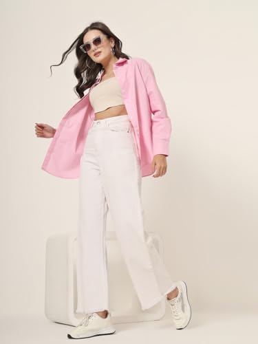 Image of Style Quotient Women Solid Smart Casual Oversized Polycotton Shirt