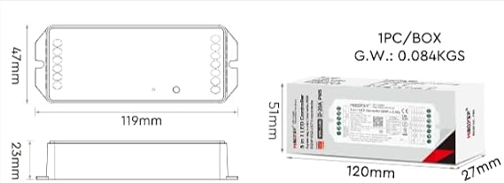 MiBOXER PW5 5-in-1 Smart LED Strip Controller WiFi+2.4GHz, 20A Max, No Hub Required, Single Color/CCT/RGB/RGBW/RGB+CCT, Alexa, Google Assistant, Tuya App, DC 12V-24V