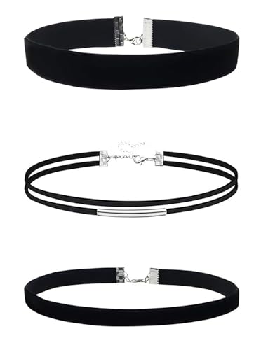 SZZETK 3 Piezas Collar De Terciopelo, Gargantilla Mujer Negro, Gargantilla Terciopelo Mujer, Collares De Collar Negro De Múltiples Niveles, Para Cuello De Mujeres Y Niñas, Bailes De Cumpleaños De