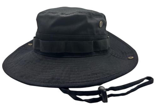 High Qualty Sun Hat 100% Cotton Size Adjustable Men Women Fishing Outdoor UPF 50+ Breathable 3 inch Brim Boonie Hat Summer UV Protection Safari Hat Black