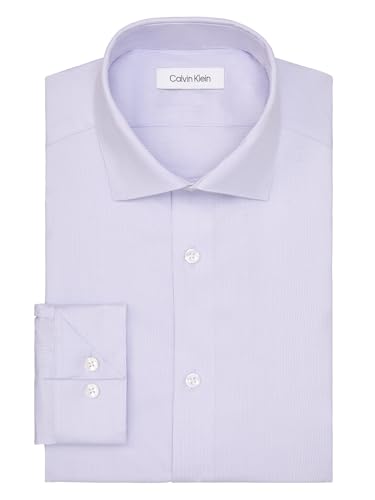 Calvin Klein Men's Non Iron Stretch Slim Fit Unsolid Solid Dress Shirt Shirt, Soft Lilac, 16" Neck 32-33" Sleeve - image 3