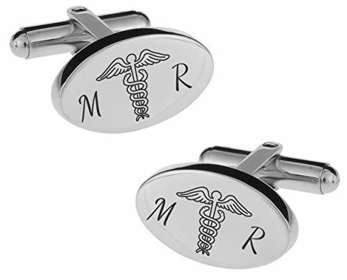 Mancuernillas personalizadas plata con caduceo médico miniatura 1