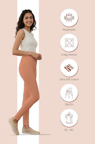 Image of Women's Cotton Lycra Ankle Length Leggings | Regular Rise, Soft 4 Way Stretch Fabric | Casual & Ethnic Wear