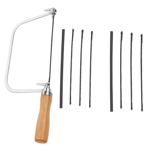 Coping Saw Including 1Pcs 7-Inch Wooden Handle Carved Saw and 8 Saw Blades Fine Tooth Fret Saw for Fret Cutting for Model Making for Wood Fine Cut DIY Crafts