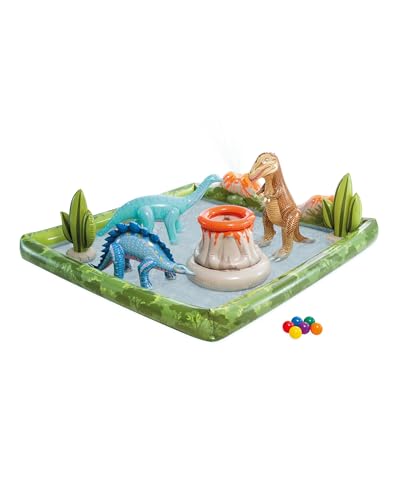 Image of INTEX Jurassic Adventure Inflatable Kiddie Pool with Water Sprayer, Slide & Dinosaurs - 79 inch x 79 inch x 14 inch - Ages 2+