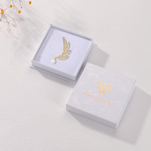Image of Leaf Leaves Brooch Pin Rhinestone Austrian Crystal Pearl Brooches 18k Gold Plated Lapel Pin Dress Accessories Birthday Graduation Jewelry Gift for Women Men