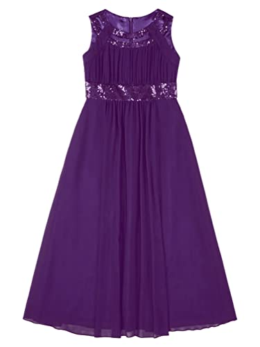 YiZYiF Kids Girls Sequined Junior Bridesmaid Dresses Wedding Flower Girl Gowns Chiffon Long Maxi Gowns3