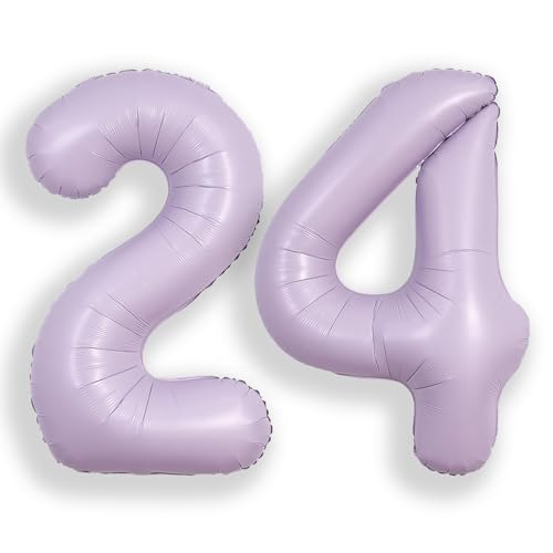 Image of SUWEN 40 Inch Light Purple Lavender Big 24 Balloon Number Foil Helium 0-9 | 24th Large Giant Huge Mylar Jumbo Happy Birthday Party 42 Anniversary Decorations