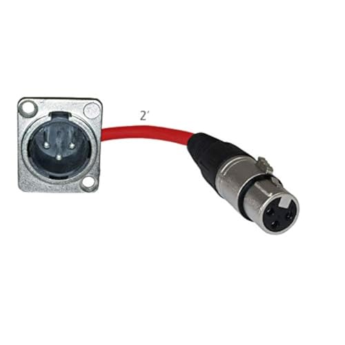 MCSPROAUDIO 2ft Pigtail: XLR Male Panel Mount to XLR Female Plug (Red)