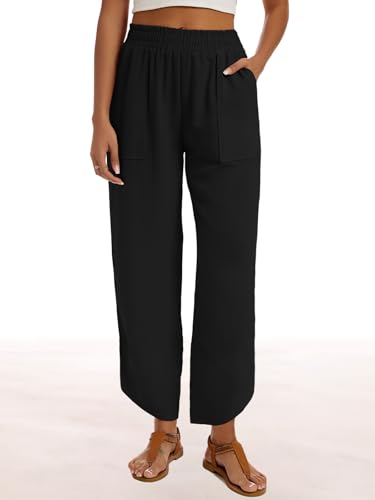 Womens Wide Leg Capri Pants Summer Casual Elastic Waist Palazzo Harem Pants with Pockets2