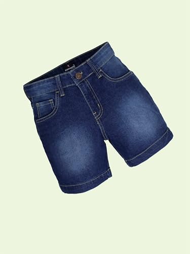 Image of KiddoPanti Boys Knee-Length Denim Shorts | Stretchable Cotton Poly Denim | Comfortable Fit with Button Elasticated Waistband & Zip Fly