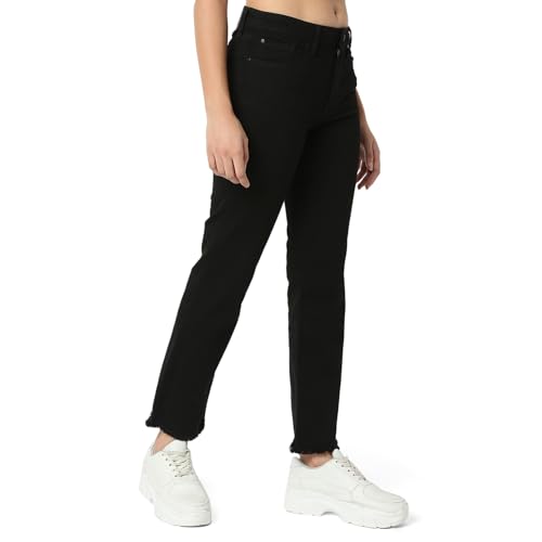 Image of Spykar Women Black Slim Straight Fit Mid Rise Casual Jeans