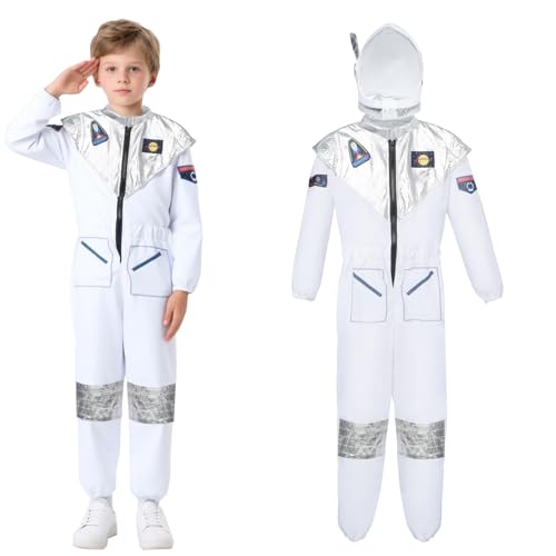 BSBUY Disfarce astronauta para crianças, disfarce de astronauta para meninas com capacete, presente para menino de 4 a 8 anos para festa carnaval Halloween cosplay, Disfarce astronauta criança