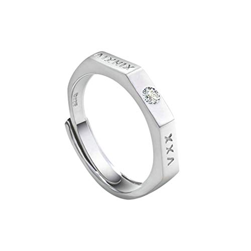 Bague argent taille réglable chic avec chiffres romains pour duo