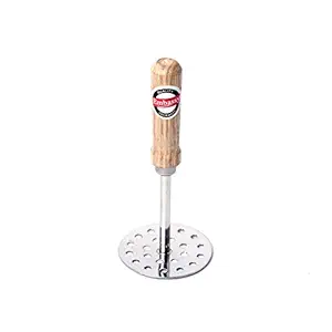 Embassy Stainless Steel Vegetable/Potato/Pav Bhaji Masher with Wooden Handle, Size 3, Pack of 1, 8.5 cms