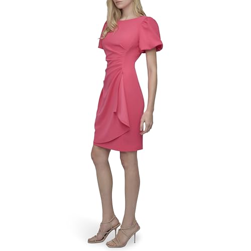 Image of DKNY Women's Short Sleeve Boat Neck Side Ruched Dress