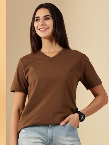 Image of Women's Pure Cotton Relaxed Fit V-Neck Half Sleeve T-Shirt | Gym Wear Casual Look T-Shirt | Regular Fitting with Comfort Wear for Women