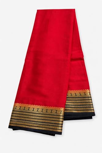 Image of JAYESKAY Semi Mysore Crepe Silk Blend Saree for Women | Red Black Contrast | Lightweight Soft Saree | Zari Border | Daily, Office Wear | Blouse Piece Included