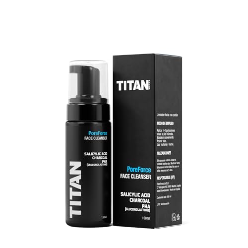 Titan PoreForce Foam Limpiadora Facial para Hombre | Carbón Activo + Ácido Salicílico + Gluconolactona PHA | Limpieza profunda poros | 150 ml