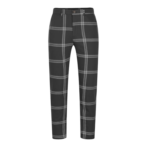 Mens Dress Pants Slim Fit Stretch Fashion Plaid Pant Skinny Leg Striped Button Work Pants Straight Casual Pants3