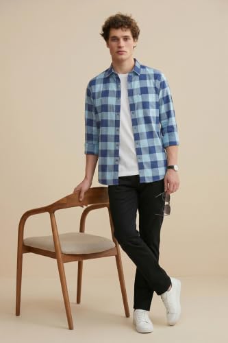 Image of Peter England Men's Checkered Cotton Shirt | Smart Casual | Full Sleeves