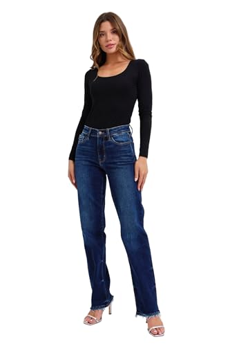 Judy Blue - Selena Mid Rise Straight Leg with Fray Hem Jeans