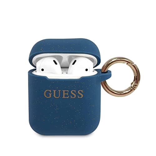 Coque Airpods Guess bleu silicone évite les rayures et chutes du boîtier