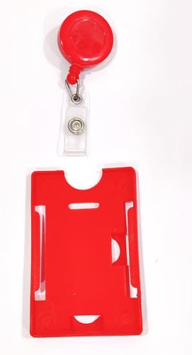 Image of ANG Plastic ID Badge Holder, ID Badge Reel, Lanyard RED (Pack of 2)