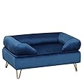 Dog Couch for Small Pet/Dog Beds with Soft Velvet Fabric/Dog Sofas and Chairs/Wooden Frame Cat Bed/Pet Sofa Bed with Comfortable Washable Surrounding Cushion for Medium Dog Rest Using (BLUE)