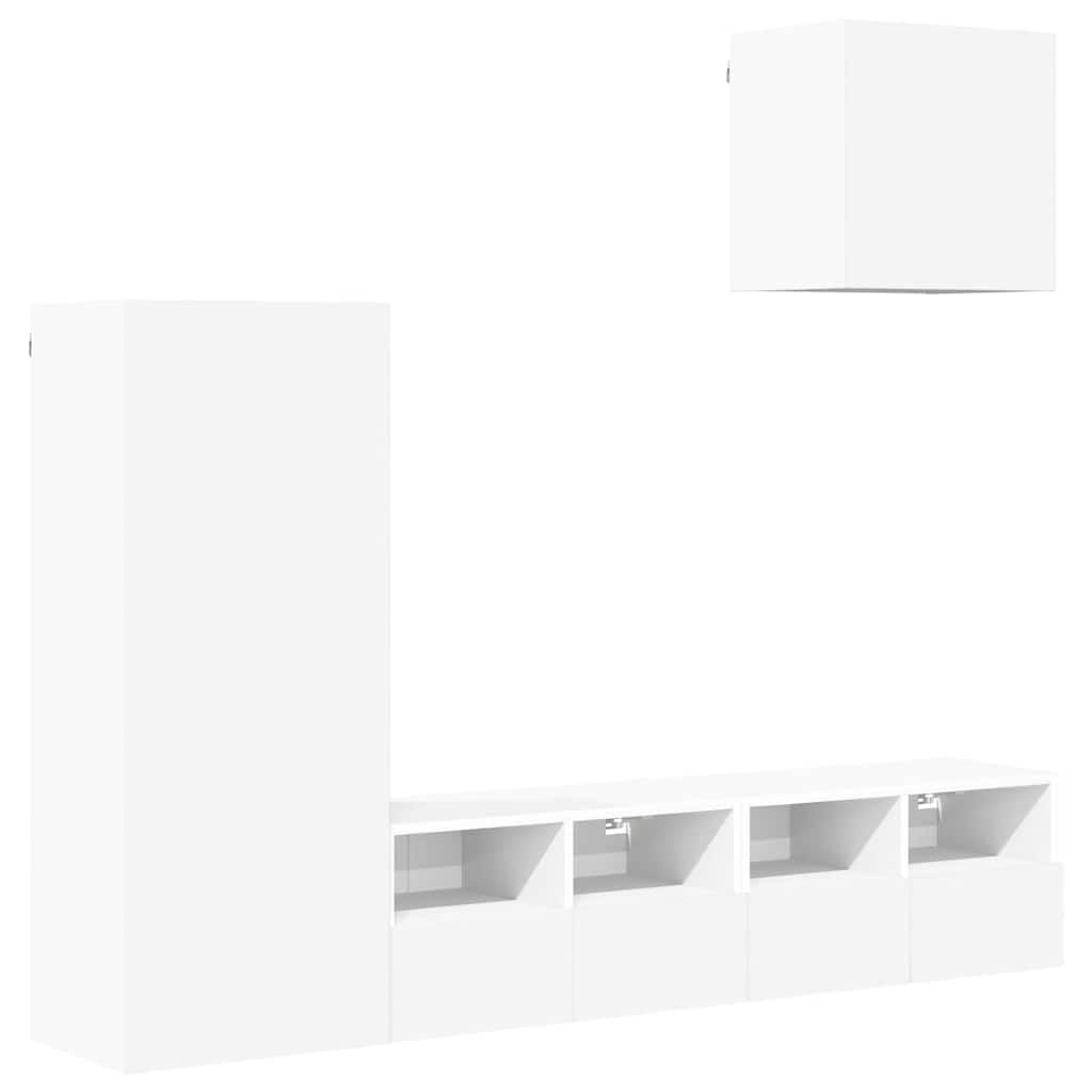 Set di 4 mobili da parete per TV, colore bianco, in legno
