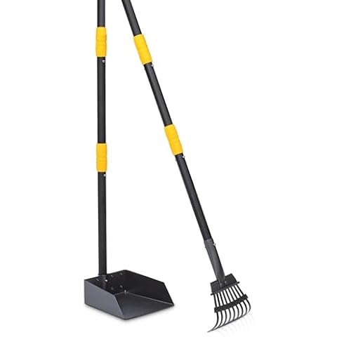 Niubya Pooper Scooper for Dogs, Metal Poop Scooper Tray and Rake Set with Adjustable Long Handle, Dog Pooper Scooper for Pet Waste Removal Cover