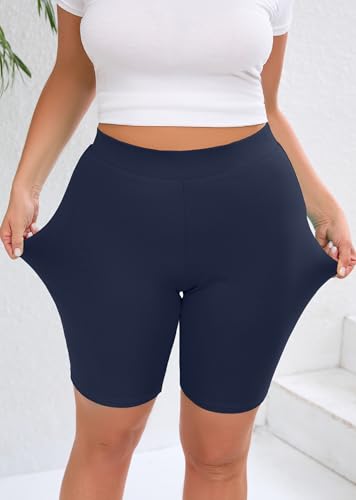 AusLook Plus Size Biker Shorts for Women 8" High Waisted Tummy Control Navy Blue 4X Yoga Workout Shorts Soft Stretch Gym Running Shorts — view 5