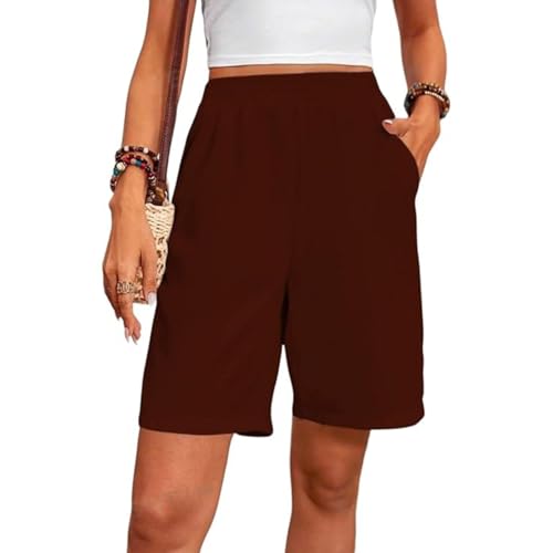 Image of Women's Outdoor Shorts with High-Waisted Design Drawstring Waist Relaxed Fit Stylish Brown Summer Wear | Women Dress | Jumpsuit | Jumpsuits for Women Stylish